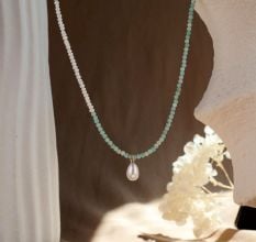 Aquamarine Beaded Necklace with Pearl Drop Pendant